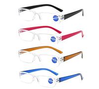 KoKoBin Set di 4 occhiali da lettura ultraleggeri con filtro luce blu anti-blu per lettura per uomo e donna, 4 pezzi., +3.0