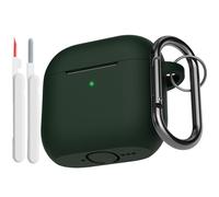 KOKOKA Custodia Case Compatibile con AirPods 4 2024 con Kit di Pulizia, Case Cover Protettiva in Morbido Silicone per AirPods 4ª Generazione con Moschettone, LED Anteriore Visibile, Dark Green
