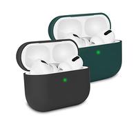 KOKOKA Custodia in Silicone Compatibile con AirPods Pro, Case Cover Protettiva Ultra Sottile in Premium Silicone per Airpods Pro, LED Frontale Visibile, Nero/Deep Green