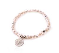 Kokomorocco - Bracciale con croce di San Benedetto - Perle coltivate d'acqua dolce - Medaglione in argento sterling