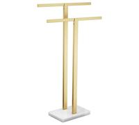 KOKOSIRI Portasciugamani da bagno Portasciugamani a 2 livelli con base in marmo, portasciugamani autoportanti in acciaio inossidabile, design stabile e spesso, oro spazzolato THS0001-BG