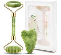 Koksi, kit per massaggio facciale con rullo di giada e raschietto Gua Sha Set anti-invecchiamento per massaggiare il viso, perfetto come massaggiatore per collo e occhi gonfi