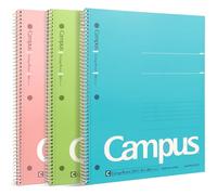 KOKUYO Campus - Quaderno a spirale, 26 x 20 cm, 80 fogli (160 pagine), resistente alle sbavature, confezione da 3 colori: rosa, azzurro, verde, Made in Japan (WSG-SU-400G1×3)
