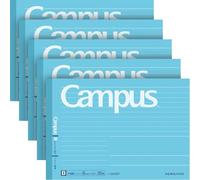 KOKUYO Campus - Quaderno per composizione, confezione da 5, mezza dimensione, formato Junior, riga punteggiata B 6 mm, 30 fogli, blu, attività educative e didattiche per bambini (NO-293BT)