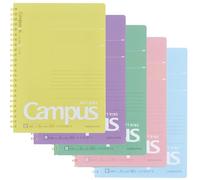 KOKUYO Campus SU-S131BT - Quaderno ad anelli morbidi, formato A5, 6 mm, a righe, 29 righe, 50 fogli, set di 5 colori, importato dal Giappone