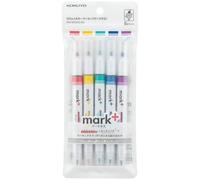 KOKUYO Evidenziatore pastello a 2 vie, set di 5 colori. Mark+pennarelli a doppia punta, punta fine a scalpello ad asciugatura rapida, confezione da 5 pezzi, rosa, blu, verde, viola, giallo.