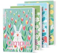 KOKUYO Quaderni per composizione, confezione da 4 quaderni a righe Campus, formato A5, a righe con puntini da 8 mm, 80 fogli con copertina tascabile in PVC, quaderno scolastico con animali, diario per