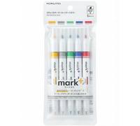 Kokuyo Set evidenziatori PM-MT200-5S2 – doppia punta scalpello/fine, asciugatura rapida, 5 colori