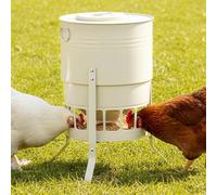 KOL Mangiatoia per polli, senza sprechi, per Coop e all'aperto, 16 porte, 22,7 kg, con design a controllo delle fuoriuscite, metallo verniciato a polvere antiruggine e bordi lisci sicuri (bianco giada