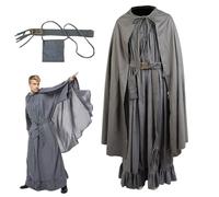 KoleGoe Costume da uomo grigio mago cosplay vestito mantello con cintura crossbody borsa accessori Halloween set