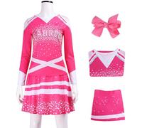 Kolegrial Addison Cheerleader Costume Donna Cosplay Zombie High School Addison Cheerleading Uniforme Top Gonna con Copricapo per Carnevale Halloween Festa Mascherata Performance Fancy Costume, Rosa