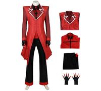 Kolegrial Alastor Costume Uomo Cosplay Inferno FM Demone Signori Alastor Rosso Uniforme Set Giacca Top Pantaloni Guanti per Adulto Carnevale Halloween Festa Mascherata Fancy Gioco di Ruolo Costume