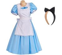 Kolegrial Alice Maid Costume Donna Cosplay Alice Cameriera Uniforme Set Vestito e Grembiule Fiocco Cerchietto per Carnevale Halloween Festa Mascherata Lolita Maid Costume, Blu