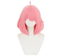 Kolegrial Anya Forger Cosplay Parrucca Donna Rosa Corto Capelli Lisci Parrucca con Pony Fancy Dress Up Anime Spy Family Anya Forger Halloween Carnevale Festa Mascherata Accessori Bob Wig