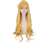 Kolegrial Aurora Cosplay Parrucca Donna 80CM Lungo Capelli Ricci Parrucca Fancy Dress Up Bella Addormentata Principessa Aurora Halloween Carnevale Festa Compleanno Mascherata Costume Accessori Wig