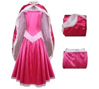 Kolegrial Aurora Costume Donna Cosplay Fiaba Principessa Aurora Rosa Lungo Vestito da Sera e Mantello per Natale Carnevale Halloween Festa Mascherata Fancy Gioco di Ruolo Costume