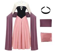 Kolegrial Aurora Costume Donna Cosplay Fiaba Principessa Aurora Vintage Lungo Vestito da Sera e Scialle con Copricapo per Natale Carnevale Halloween Festa Mascherata Fancy Gioco di Ruolo Costume