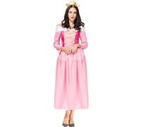 Kolegrial Aurora Costume Donna Cosplay Principessa Rosa Cena Vintage Lungo Pizzo Vestito da Sera con Copricapo per Natale Carnevale Halloween Festa Compleanno Mascherata Fancy Abito da Ballo