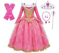 Kolegrial Bambina Aurora Costume Cosplay Principessa Rose Pizzo Vestito da Sera e Accessori per Ragazze Natale Carnevale Halloween Festa Compleanno Mascherata Fancy Abito da Ballo