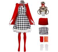 Kolegrial Bambina Cindy Costume Cosplay Christmas Cindy Lou Who Mantello con Cappuccio Vestito Guanti Calze Bretelle e Parrucca per Natale Carnevale Halloween Festa Mascherata Abito da Ballo