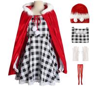 Kolegrial Bambina Cindy Costume Cosplay Christmas Cindy Lou Who Mantello con Cappuccio Vestito Guanti Calze e Parrucca per Natale Carnevale Halloween Festa Mascherata Abito da Ballo