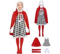 Kolegrial Bambina Cindy Costume Cosplay Christmas Cindy Lou Who Rosso Mantella con Cappuccio e Abito Guanti Calze per Natale Carnevale Halloween Festa Compleanno Mascherata Costume