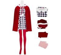 Kolegrial Bambina Cindy Costume Cosplay Christmas Cindy Lou Who Rosso Mantello con Cappuccio Vestito Guanti Calze e Parrucca per Natale Carnevale Halloween Festa Mascherata Abito da Ballo