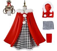 Kolegrial Bambina Cindy Costume Cosplay Christmas Cindy Lou Who Rosso Mantello con Cappuccio Vestito Calze e Parrucca per Natale Carnevale Halloween Festa Mascherata Abito da Ballo