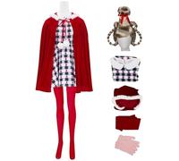 Kolegrial Bambina Cindy Costume Cosplay Christmas Cindy Lou Who Rosso Mantello con Cappuccio Vestito Guanti Calze e Parrucca per Natale Carnevale Halloween Festa Mascherata Abito da Ballo