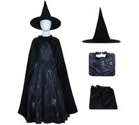 Kolegrial Bambina Elphaba Costume con Cappello Cosplay Wicked Strega Elphaba Nero Manica Lunga Stampa Vestito e Mantello per Carnevale Halloween Festa Mascherata Teatro Performance Costume