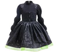 Kolegrial Bambina Elphaba Costume Cosplay Wicked 2 Strega Elphaba Nero Manica Lunga Stampa Vestito per Carnevale Halloween Festa Mascherata Teatro Performance Costume, 4-12 anni