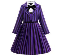 Kolegrial Bambina Enid Sinclair Costume Cosplay Mercoledì 2 Nevermore Academy Enid Viola Strisce Uniforme Scolastica Giacca Vestito Papillon Set per Carnevale Halloween Party Abito da Ballo, 4-12 anni