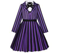 Kolegrial Bambina Enid Sinclair Costume Cosplay Mercoledì 2 Nevermore Academy Viola Strisce Uniforme Scolastica Set Giacca e Vestito Set per Carnevale Halloween Festa Mascherata Costume