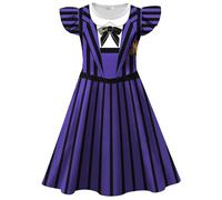 Kolegrial Bambina Enid Sinclair Costume Cosplay Season 2 Nevermore Academy Wolf Girl Enid Sinclair Viola Stampa Vestito e Borsa per Bambino Carnevale Halloween Party Abito da Ballo, 3-8 Anni