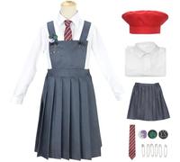 Kolegrial Bambina Matilda Costume con Cappello Cosplay Matilda The Musical Uniforme Set Camicia Gonna Cravatta e Accessori per Carnevale Halloween Festa Mascherata Teatro Performance Costume, Grigio