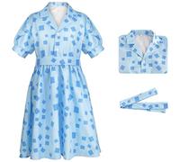 Kolegrial Bambina Matilda Costume Cosplay Matilda The Musical Uniforme Blu Stampe Vestito e Cinture per Natale Carnevale Halloween Festa Compleanno Mascherata Teatro Performance Fancy Costume