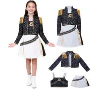 Kolegrial Bambina Mira Costume Cosplay Demone Cacciatore Mira Nero Bianco Performance Show Stampato Uniforme Giacca e Canotta Gonna Set 3 pezzi per Carnevale Halloween Festa Mascherata Costume