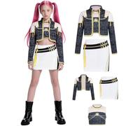 Kolegrial Bambina Mira Costume Cosplay Demone Cacciatore Mira Nero Bianco Performance Show Stampato Uniforme Giacca e Top Gonna Set 3 pezzi per Carnevale Halloween Festa Mascherata Costume