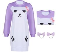 Kolegrial Bambina Mira Costume Cosplay Demone Cacciatore Mira Viola Pigiama Loungewear Stampato Pullover Felpa con Copricapo per Carnevale Halloween Festa Compleanno Mascherata Costume