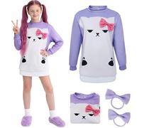 Kolegrial Bambina Mira Costume Cosplay Demone Cacciatore Mira Viola Stampe Pigiami Loungewear Felpa con Copricapo per Carnevale Halloween Festa Compleanno Mascherata Costume