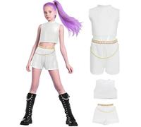 Kolegrial Bambina Rumi Costume Festa Cosplay Anime Demone Cacciatore Rumi Performance Show Uniformi Set Bianco Top Pantaloni per Fancy Dress Up Carnevale Halloween Party Mascherata Costume