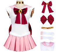 Kolegrial Bambina Sailor Chibi Costume Cosplay Anime Sailor Chibi Chibiusa Trasformazione Uniforme con Accessori Set 6 Pezzi per Carnevale Halloween Festa Compleanno Mascherata Costume