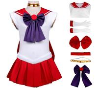 Kolegrial Bambina Sailor Mars Costume Cosplay Anime Sailor Mars Rei Hino Trasformazione Uniforme con Accessori Set 6 Pezzi per Carnevale Halloween Festa Compleanno Mascherata Costume