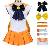 Kolegrial Bambina Sailor V Costume Cosplay Anime Sailor Venus Aino Minako Trasformazione Uniforme con Accessori Set 6 Pezzi per Carnevale Halloween Festa Compleanno Mascherata Costume