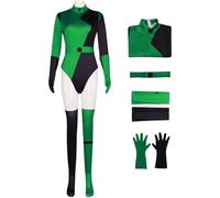 Kolegrial Bambina Shego Costume Cosplay Anime Kim Possible Shego Verde Stampe Body con Cintura Guanti Calze per Carnevale Halloween Festa Compleanno Mascherata Teatro Performance Fancy Costume