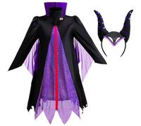 Kolegrial Bambina Strega Costume Cosplay Fiaba Strega Nero Viola Vestito con Copricapo per Carnevale Halloween Festa Mascherata Performance Fancy Gioco di Ruolo Costume, 3-13 Anni