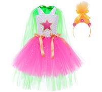 Kolegrial Bambina Suki Costume Cosplay Elfo DJ Suki Ballerina Tulle Tutu Vestito e Mantello con Copricapo per Carnevale Halloween Festa Compleanno Mascherata Performance Fancy Abito, 3-12 Anni