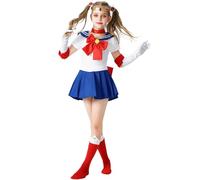 Kolegrial Bambina Tsukino Usagi Costume Cosplay Anime Moon Guerriero Tsukino Usagi Vestito con Accessori Set 6 Pezzi per Fancy Dress Up Natale Carnevale Halloween Festa Compleanno Mascherata Abito