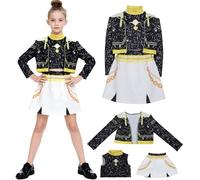 Kolegrial Bambina Zoey Costume Cosplay Demone Cacciatore Zoey Nero Bianco Performance Show Stampato Uniforme Giacca e Top Gonna Set 3 pezzi per Carnevale Halloween Festa Mascherata Costume