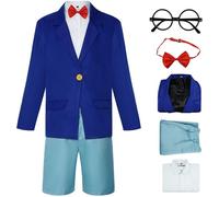 Kolegrial Bambino Conan Edogawa Costume con Occhiali Cosplay Anime Detective Conan Uniforme Set Giacca Camicia Pantaloni Papillon per Carnevale Halloween Festa Compleanno Mascherata Fancy Costume